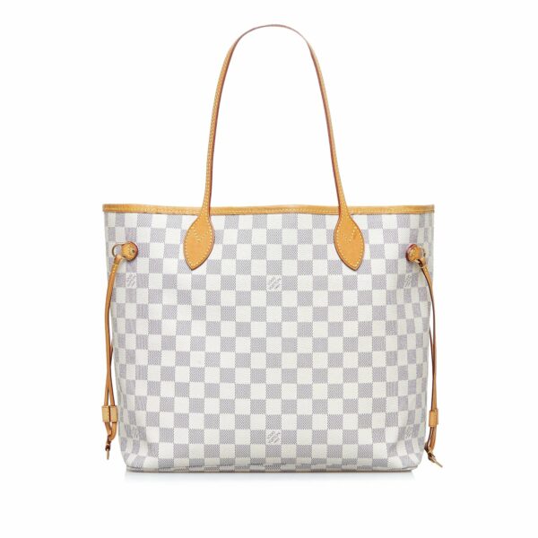 White LV Damier Azur Neverfull MM Tote Bag - Image 2