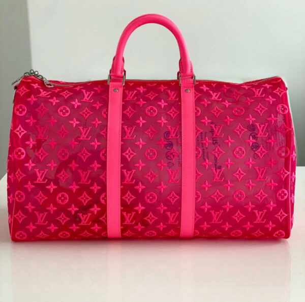 LV Keepall 50 Bandouliere Mesh Monogram Pink - Image 4