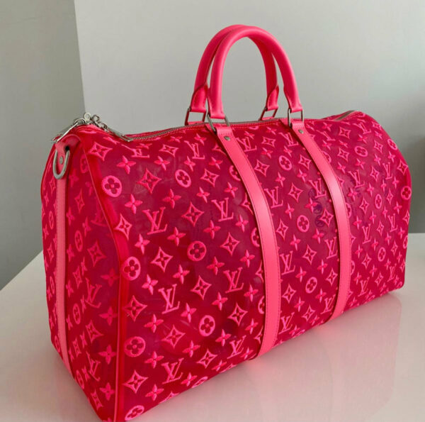 LV Keepall 50 Bandouliere Mesh Monogram Pink - Image 6