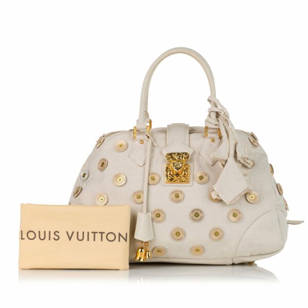 White LV Polka Dots Panama Bowly Tote Bag - Image 11