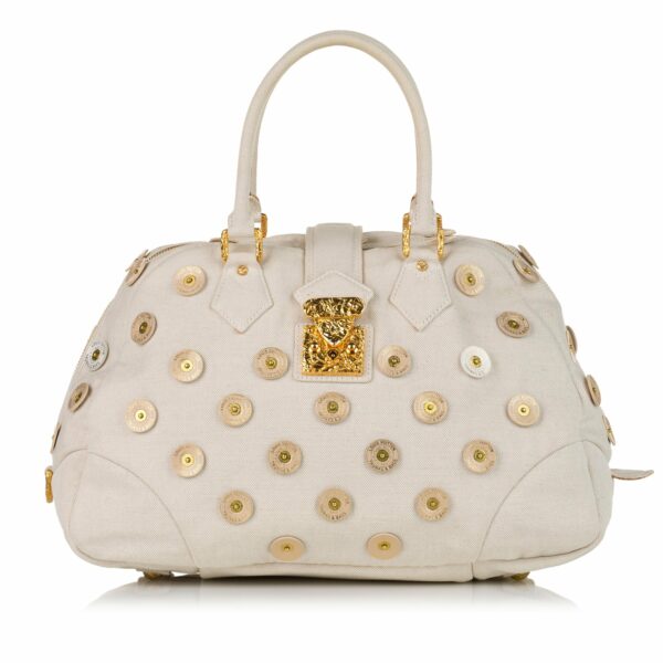 White LV Polka Dots Panama Bowly Tote Bag - Image 12