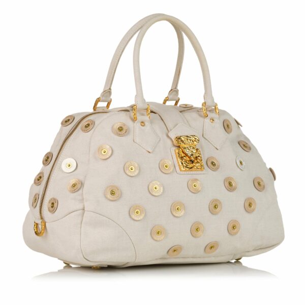 White LV Polka Dots Panama Bowly Tote Bag