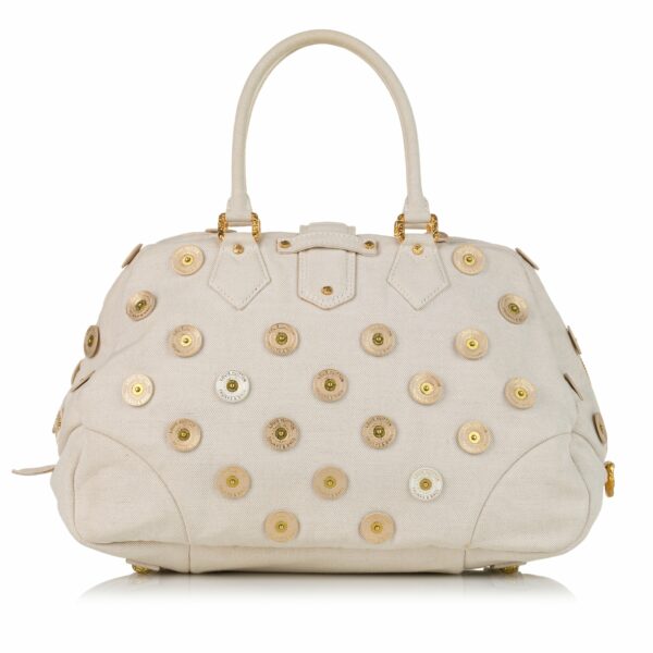 White LV Polka Dots Panama Bowly Tote Bag - Image 2