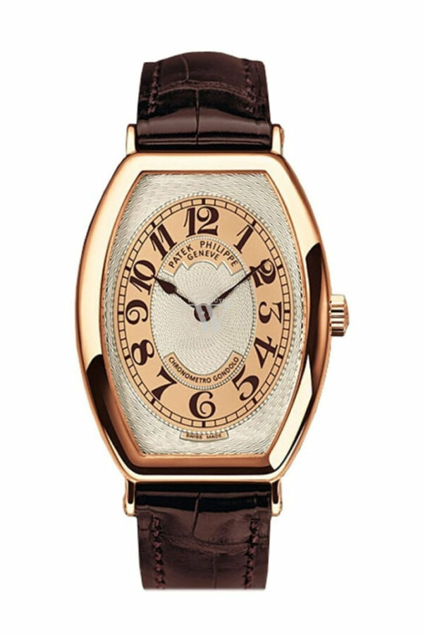 Patek Philippe Gondolo Silver Brown Dial 18Kt Rose Gold Leather Mens Watch 5098R