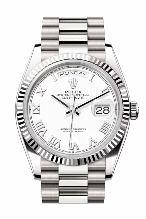 Day-Date 36 White Dial Fluted Bezel White gold President Watch 128239