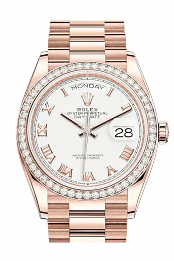 Day-Date 36 White Dial Diamond Bezel 18K Everose Gold President Watch 128345RBR Day-Date 36 White Dial Diamond Bezel 18K Everose Gold President Watch 128345RBR