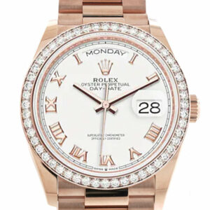 Day-Date 36 White Dial Diamond Bezel 18K Everose Gold President Watch 128345RBR