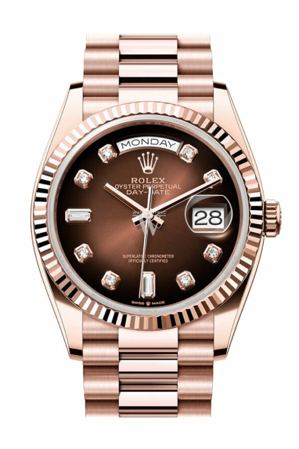 Day-Date 36 Brown ombré Diamond-set Dial Fluted Bezel 18K Everose gold President Watch 128235