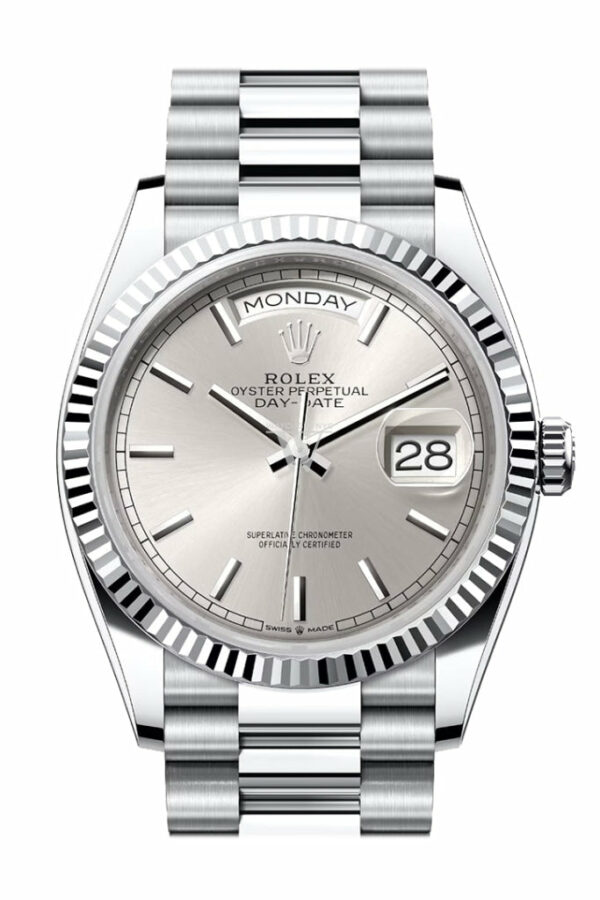 Day-Date 36 Silver Dial Fluted Bezel Platinum President Watch 128236