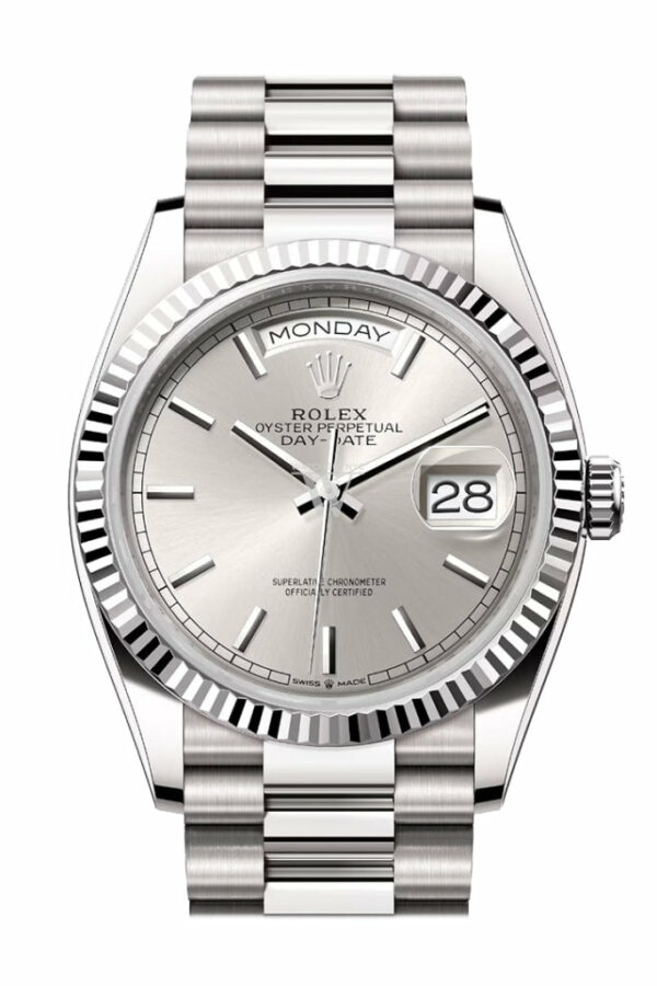 Day-Date 36 Silver Dial Fluted Bezel White gold President Watch 128239