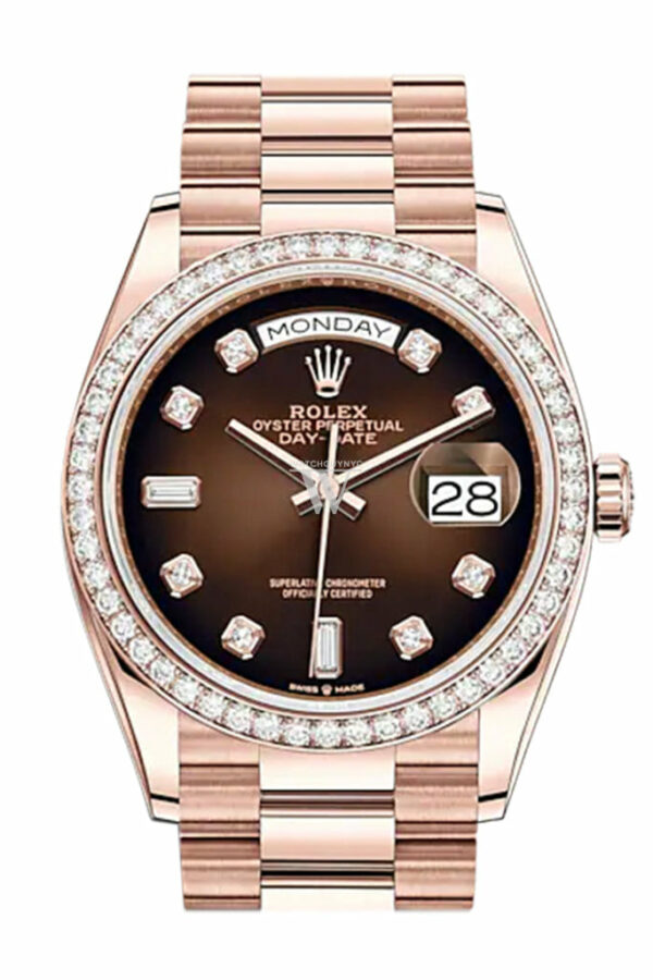 Day-Date 36 Brown ombré Diamond Dial Diamond Bezel 18K Everose Gold President Watch 128345RBR