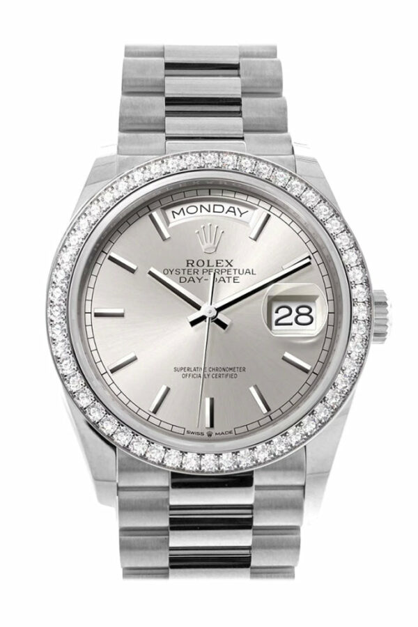 Day-Date 36 Silver Dial Diamond Bezel White gold President Watch 128349RBR