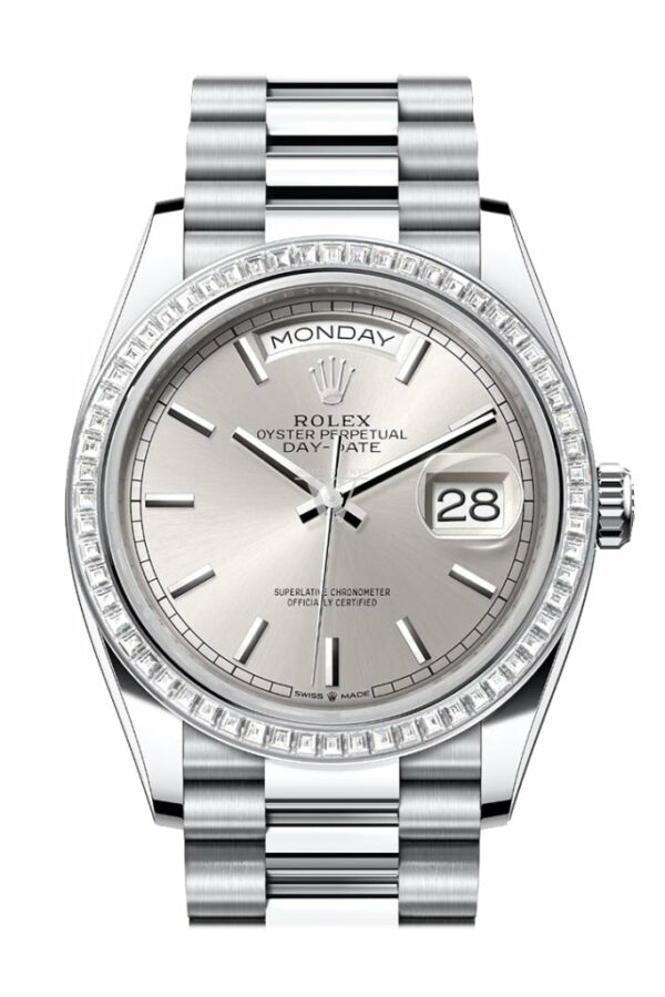 Day-Date 36 Silver Dial Diamond Bezel Platinum President Watch 128396TBR