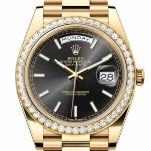 Day-Date 40 Bright Black Dial Diamond Bezel Yellow Gold President Men's Watch 228348RBR