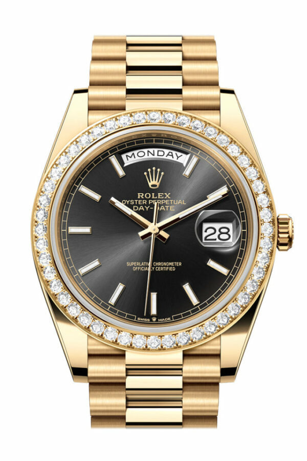 Day-Date 40 Bright Black Dial Diamond Bezel Yellow Gold President Men's Watch 228348RBR