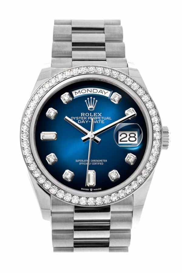 Day-Date 36 Blue ombré Diamond Dial Diamond Bezel White Gold President Watch 128349RBR