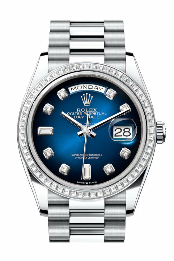 Day-Date 36 Blue ombré Dial Diamond Bezel Platinum President Watch 128396TBR