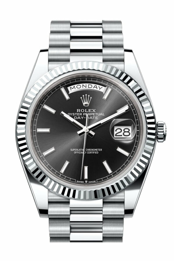 Day-Date 40 Black Dial Fluted Bezel Platinum President Men's Watch 228236