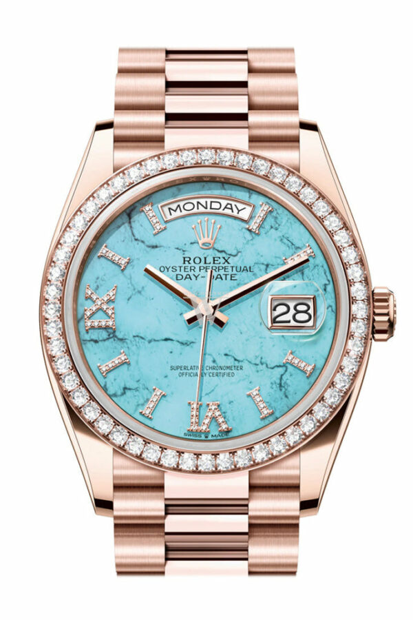 Day-Date 36 Turquoise Dial Diamond Bezel 18K Everose Gold President Watch 128345RBR