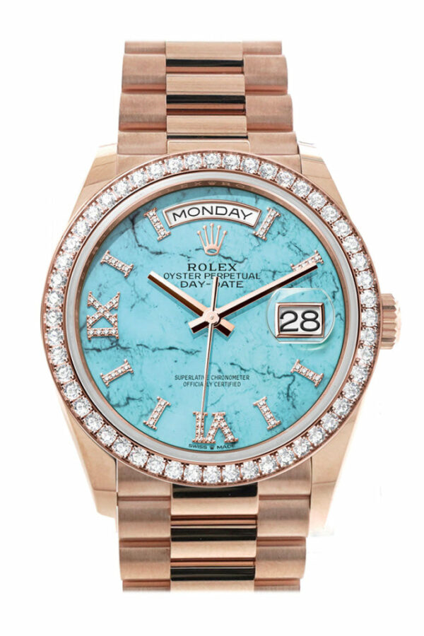 Day-Date 36 Turquoise Dial Diamond Bezel 18K Everose Gold President Watch 128345RBR