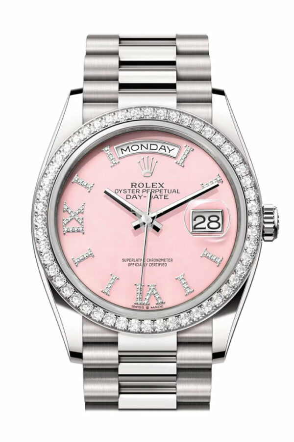 Day-Date 36 Pink Opal Diamond Dial Diamond Bezel White Gold President Watch 128349RBR