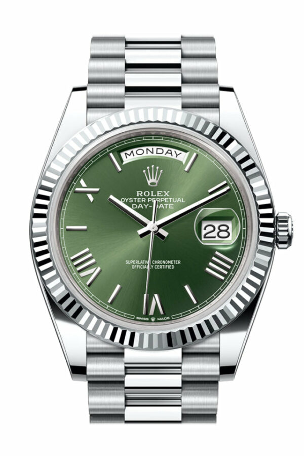 Day-Date 40 Olive Green Dial Fluted Bezel Platinum President Men's Watch 228236