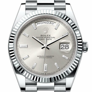 Day-Date 40 Silver Diamonds Dial Fluted Bezel Platinum President Men's Watch 228236