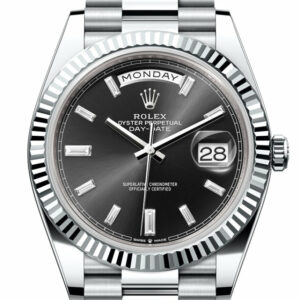 Day-Date 40 Bright Black 10 baguette-cut Diamonds Dial Fluted Bezel Platinum President Men's Watch 228236