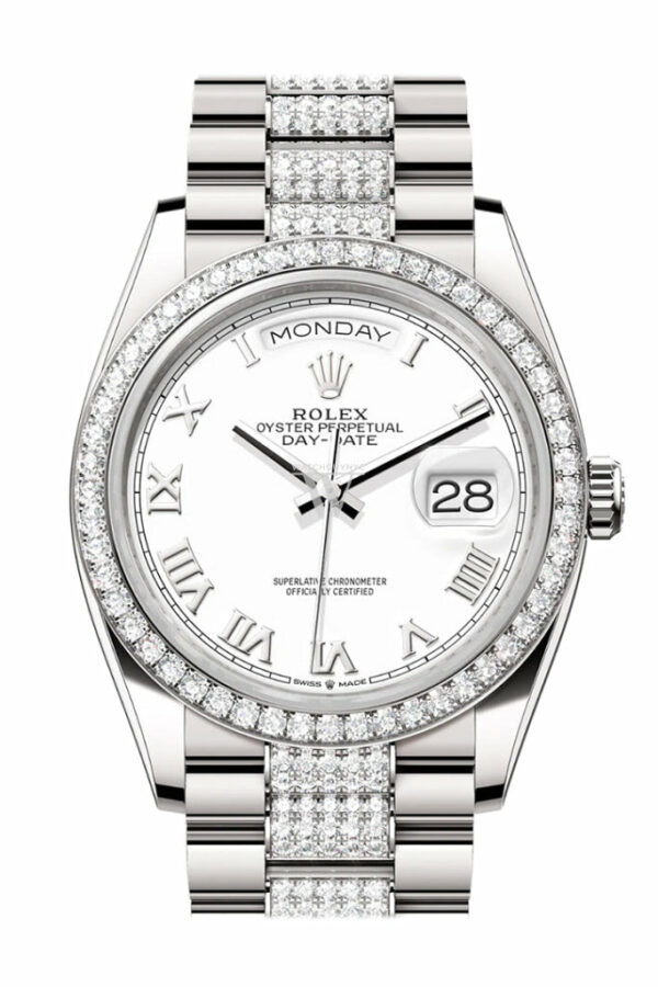 Day-Date 36 White Dial Diamond Bezel White Gold Diamond President Watch 128349RBR