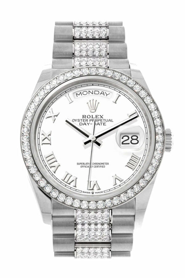 Day-Date 36 White Dial Diamond Bezel White Gold Diamond President Watch 128349RBR