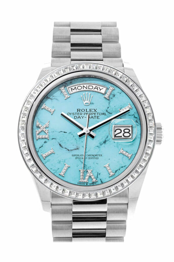 Day-Date 36 Turquoise Dial Diamond Bezel Platinum President Watch 128396TBR