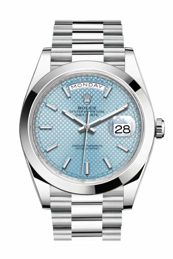 Day-Date 40 Ice blue Diagonal Motif Dial Dome Bezel Platinum President Men's Watch 228206