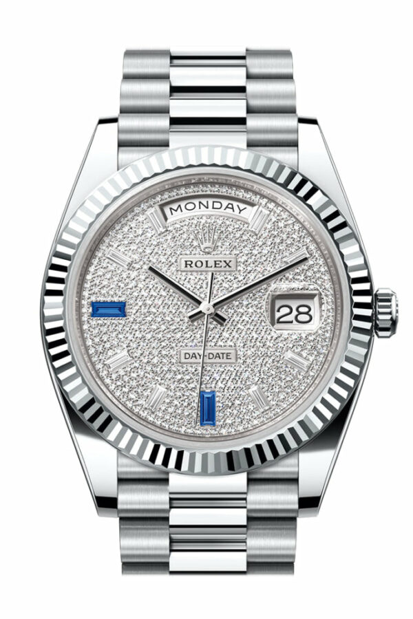 Day-Date 40 Diamond-Paved Dial Dial Fluted Bezel Platinum President Men's Watch 228236