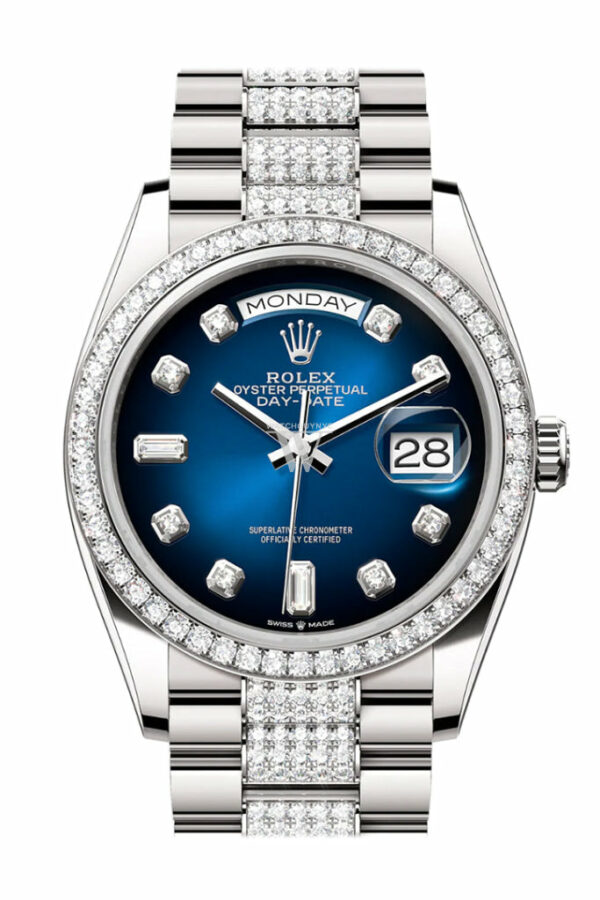 Day-Date 36 Blue ombré Diamond Dial Diamond Bezel White Gold Diamond President Watch 128349RBR