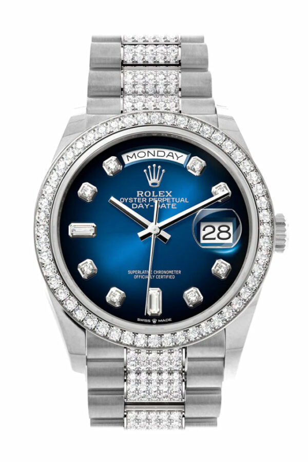 Day-Date 36 Blue ombré Diamond Dial Diamond Bezel White Gold Diamond President Watch 128349RBR