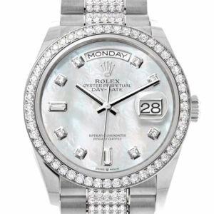 Day-Date 36 Mother of Pearl Diamond Dial Diamond Bezel White Gold Diamond President Watch 128349RBR