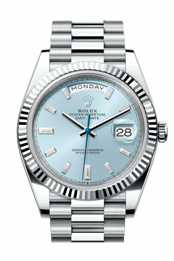 Day-Date 40 Ice-Blue Diamond Dial Dial Fluted Bezel Platinum President Men's Watch 228236