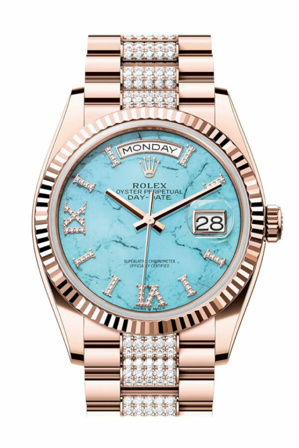 Day-Date 36 Turquoise Diamond Dial Fluted Bezel 18K Everose gold Diamond President Watch 128235