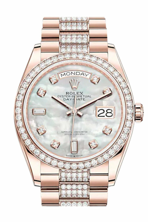 Day-Date 36 Mother of Pearl Diamond Dial Diamond Bezel 18K Everose Gold Diamond President Watch 128345RBR