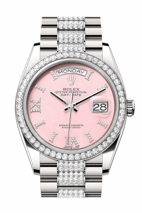 Day-Date 36 Pink Opal Diamond Dial Diamond Bezel White Gold Diamond President Watch 128349RBR