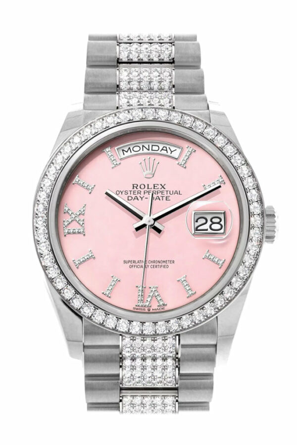 Day-Date 36 Pink Opal Diamond Dial Diamond Bezel White Gold Diamond President Watch 128349RBR