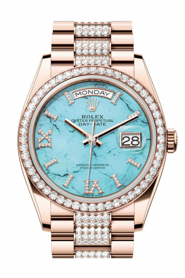 Day-Date 36 Turquoise Dial Diamond Bezel 18K Everose Gold Diamond President Watch 128345RBR