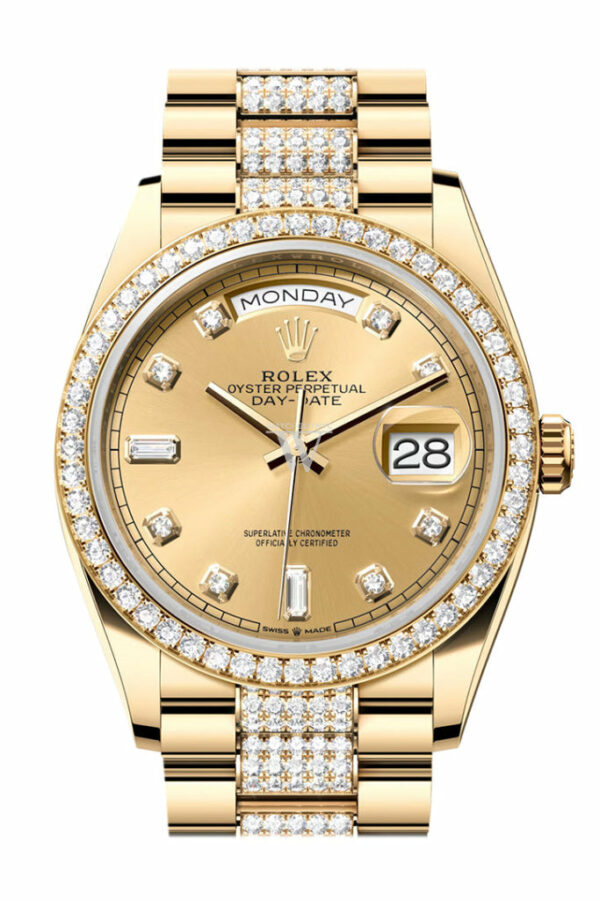 Day-Date 36 Champagne Diamond Dial Gold Diamond Bezel Watch 128348RBR-0010 128348RBR