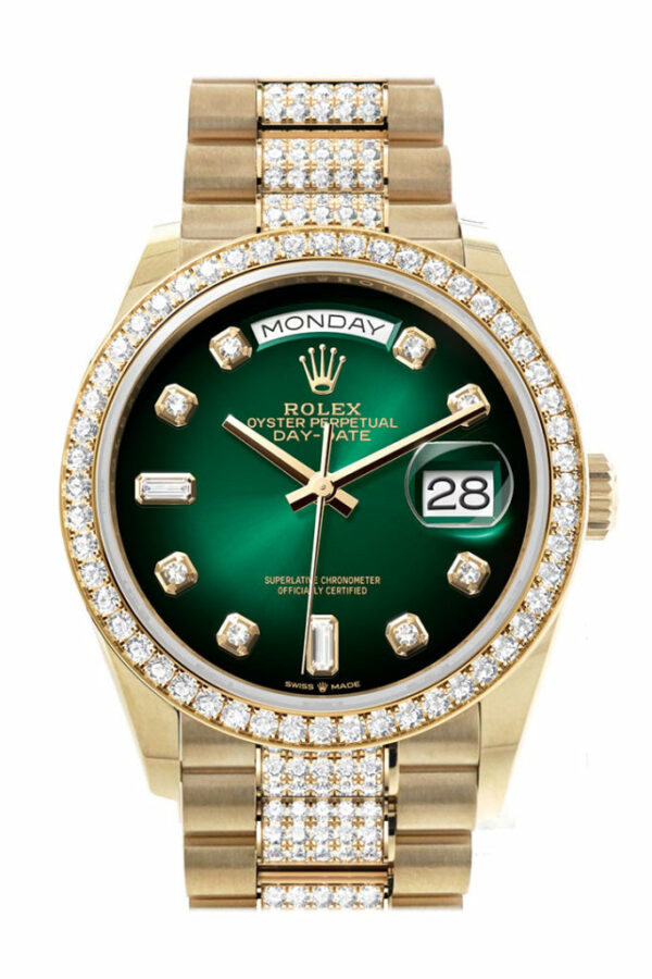 Day-Date 36 Green ombré Diamond Dial Gold Diamond Bezel Watch 128348RBR-0036 128348RBR