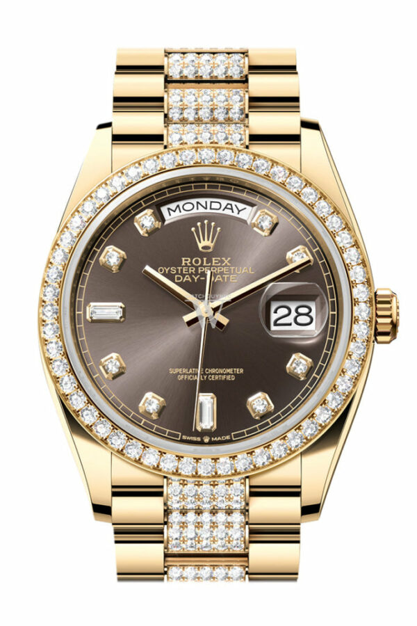 Day-Date 36 Dark Grey Diamond Dial Gold Diamond Bezel Watch 128348RBR-0007 128348RBR