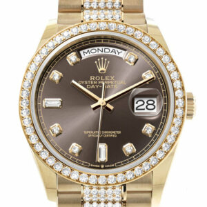 Day-Date 36 Dark Grey Diamond Dial Gold Diamond Bezel Watch 128348RBR-0007 128348RBR