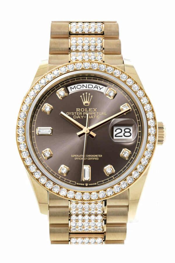 Day-Date 36 Dark Grey Diamond Dial Gold Diamond Bezel Watch 128348RBR-0007 128348RBR