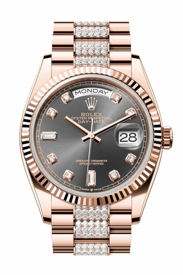 Day-Date 36 Slate Diamond Dial Fluted Bezel 18K Everose gold Diamond  President Watch 128235