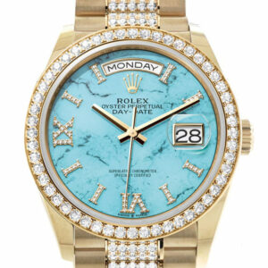 Day-Date 36 Dark Turquoise Diamond Dial Gold Diamond Bezel Watch 128348RBR-0038 128348RBR