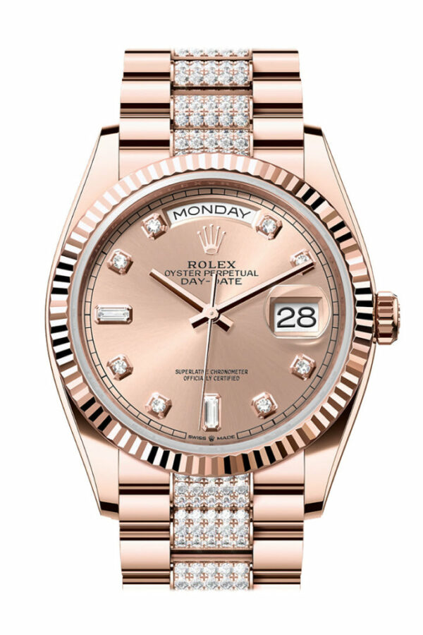 Day-Date 36 Rosé Colour Diamond Dial Fluted Bezel 18K Everose gold Diamond  President Watch 128235